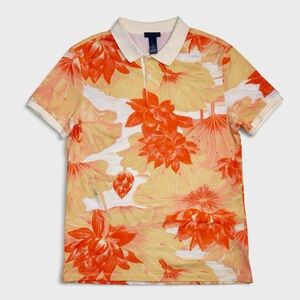H&M Slim Fit Floral Polo Shirt Aloha Tropical Cotton Short Sleeve Size L